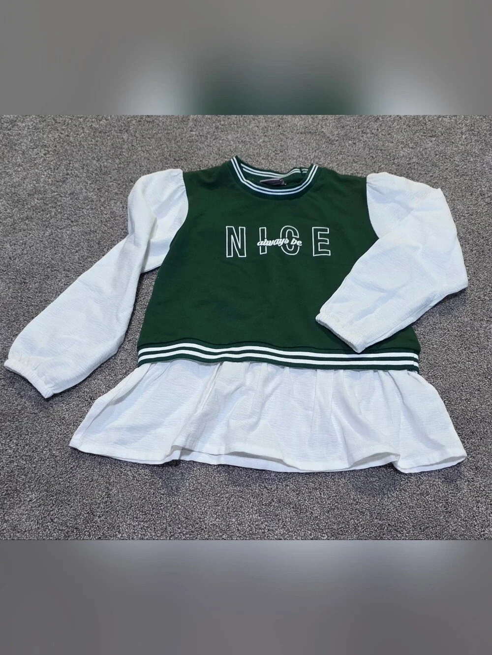 Girls Green & White Varsity Crop Top With Light Wash Skinny Jeans